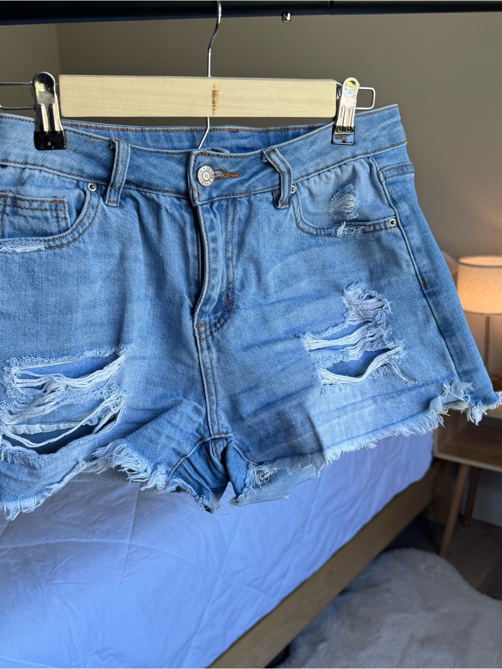 Light Blue Distressed Women’s Denim Shorts